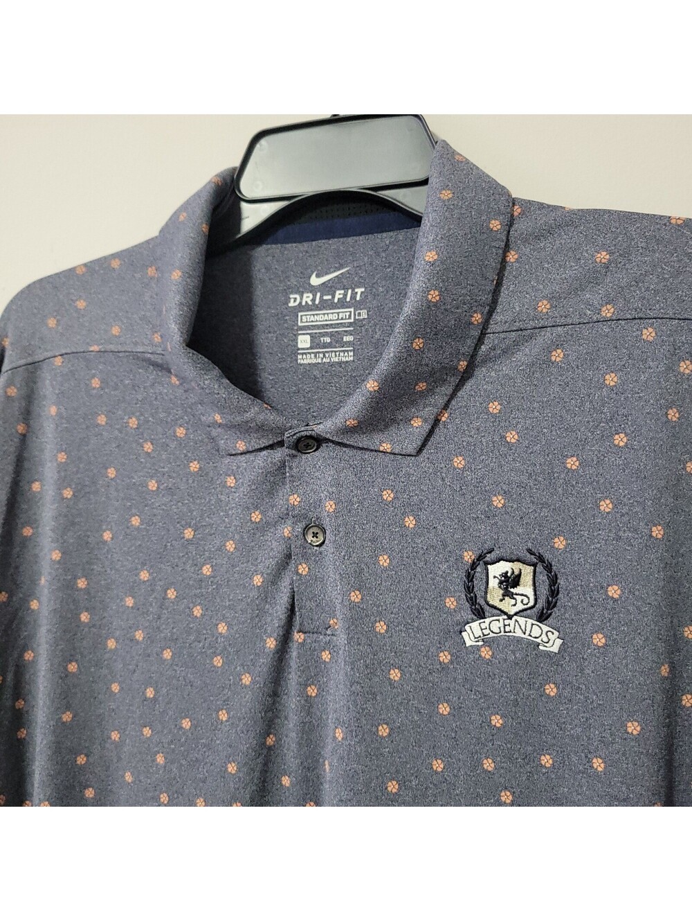 Nike Dri-FIT Golf Polo Shirt Mens XXL Gray Orange Print Legends Standard Fit